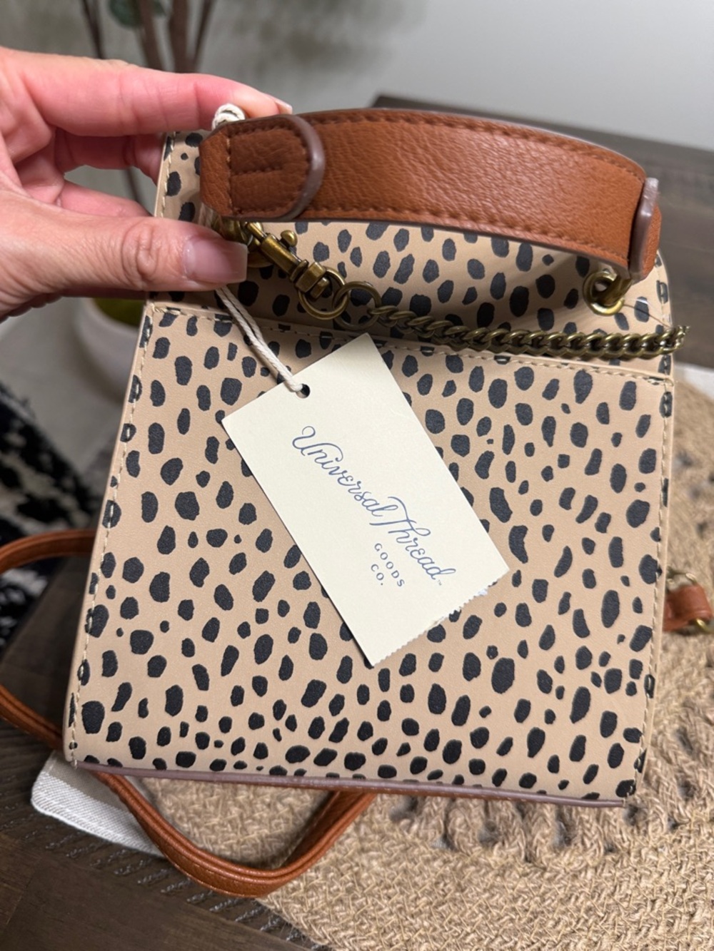 Universal Thread Beige and Black Leopard-Print Mini Satchel - Picture 8 of 11